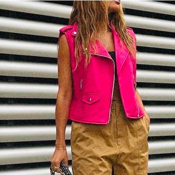 Zara Faux Leather Vest- Fuchsia pink- Size S/ pre-owned in good condition